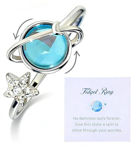 Fidget Rings for Anxiety Women with Card, Rotating Planet Anxiety Rings | Anxiety Rings for Women, with Greeting Card, Adjustable Ring, Mood Ring for Womens, for Daily Wear Parties and Gift Giving