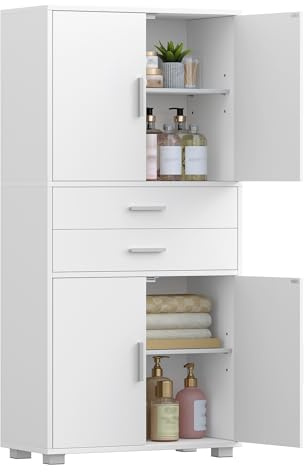 Hzuaneri Meuble Salle de Bain, Armoire sur Pied avec Étagère Réglable