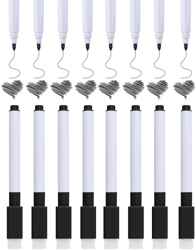 Acual Whiteboard Marker, Folienstift Abwischbar 8 Stück, mit Radierer | Whiteboard Stifte Dünn Dry Erase Marker für Schule Büro Home Office-Schwarz