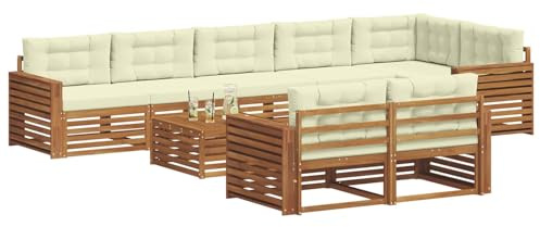 vidaXL Outdoor-Sofagarnitur mit Kissen 9 pcs Natur und Creme, Garten, modernes Sofa für draußen, schicke Lounge-Möbel, haltbar und bequem für Deine Terrasse