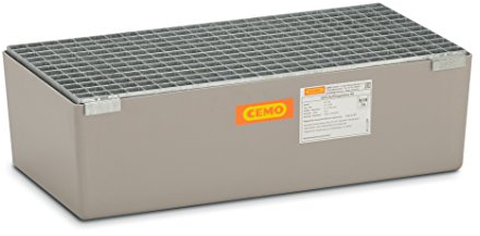 CEMO 7717 GFK-Auffangwanne mit verzinktem Gitterrost, grau, 65 L