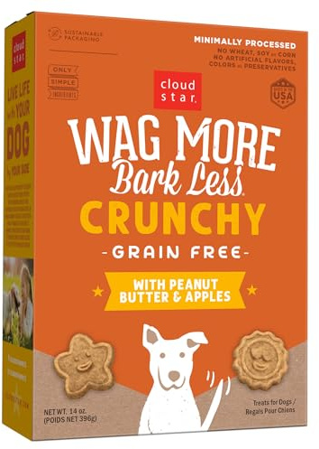 Cloud Star Wag More Bark Less Crunchy Grain Free Dog Treats, Peanut Butter & Apples, 14 oz. Box