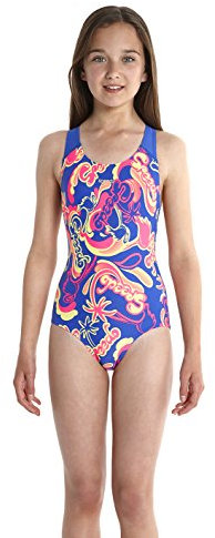 Speedo Alv Spbk Jf Costume da Bagno Bambino, Deep Peri/Rosa Fluo/Cedro, 24