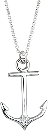 Elli DIAMONDS Halskette Silber 925 Damen Kette Anker Diamant 0,006ct, Schmuck Geschenke für Frauen Mädchen Mama Freundin, Silberkette Länge 45cm