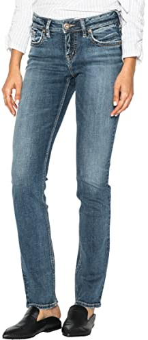 Silver Jeans Co. Suki Jean Coupe Droite Taille mi-Haute, Sablage Moyen, 24 W/30 L Femme