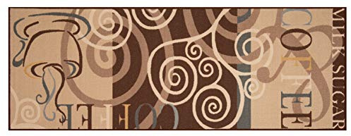 Zala Living Vibe Läufer – Küchenläufer Rutschfest Teppichläufer Flachgewebe Kurzflor Teppich Küchenteppich Waschbar „Coffee Ornament“ für Flur, Küche, Wohnzimmer, Badezimmer, Bad – Braun, 180x67cm