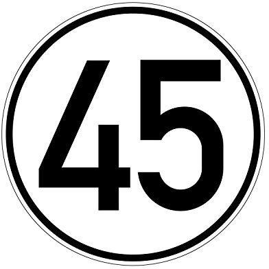 Geschwindkeitsaufkleber 45 km/h | Hinweis nach § 58 StVZO | Selbstklebend Folie für Fahrzeuge & Anhänger | 200 mm | PlottFactory