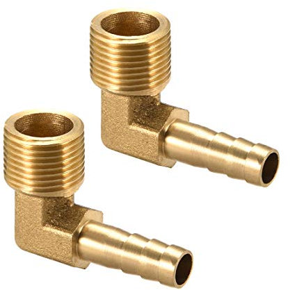 sourcing map Brass Barb Hose Fitting, 90 Degree Elbow 8mm Barbed to 3/8 PT Male Pipe Adapter Connector 2pcs