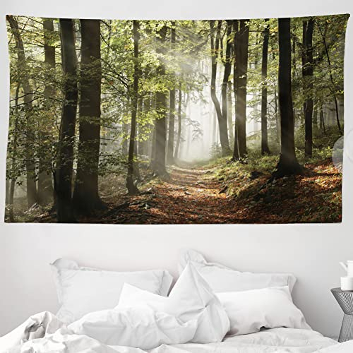 ABAKUHAUS Herbst Wandteppich und Tagesdecke, Nebel Wildnis Berg aus Weiches Mikrofaser Stoff Waschbar ohne Verblassen Digitaldruck, 230 x 140 cm, Braun Grün