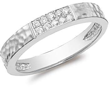 Carissima Damen-Ring aus 9 Karat Gold, 0,10 Karat Diamant, gehämmert, Pavé-Fassung, Weißgold Goldfarben Diamant