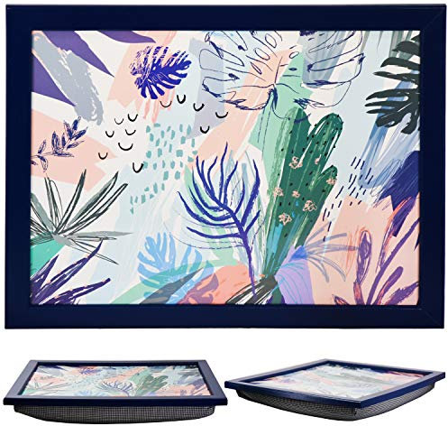The Magic Toy Shop Wooden Lap Trays with Bean Bag Cushion - Palm Leaves Design - Large Padded Tray for Kids and Adults - Suitable for Food, Work, Art, Studies, TV, Sofa, Bed - Great for Nature Lovers