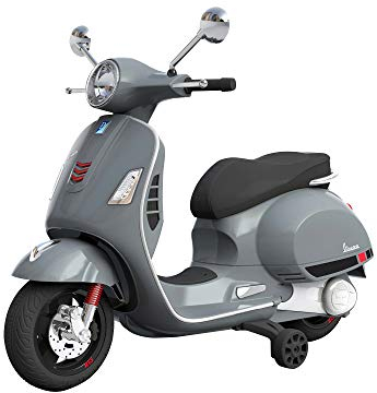 TURBO CHALLENGE - Vespa – Elektroträger – 119103 – Scooter – Grau – bereit zum Rollen – 30 kg max. – Kunststoff – wiederaufladbare Batterien – von 3 bis 6 Jahren