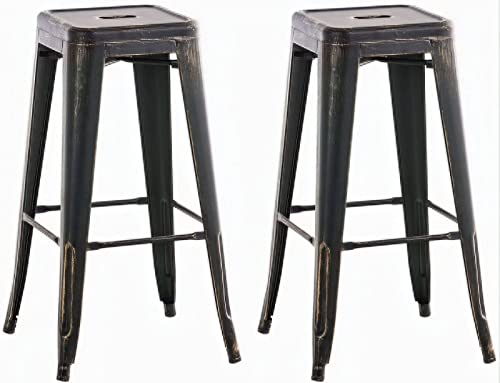 CLP 2er Set Barhocker Joshua I Stapelbare Tresenhocker aus Metall I Barstühle mit Fußstützen I Sitzhöhe 76 cm I Stapelhocker, Farbe:schwarz-Gold