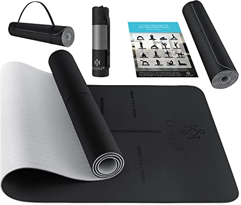 KESSER® Gymnastikmatte mit Tragegurt rutschfest TPE Yogamatte Gepolstert & rutschfest Fitnessmatte, 183 x 61 Trainingsmatte für Fitness Sportmatte, Pilates & Gymnastik + Tragegurt & Tasche, extradick