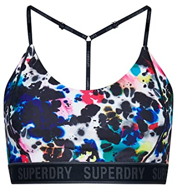 Superdry Womens Train Mid Impact Elastic Bra Sport-BH, Abstract Ink Micro, X-Large