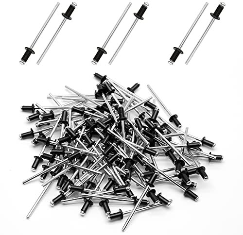 Zorveiio Blindnieten aus Aluminium, 0,35 x 0,63 cm, Tri-Grip-Nieten, Werkzeugset für Kajak, Marine, Boot, Schwarz, 100 Stück