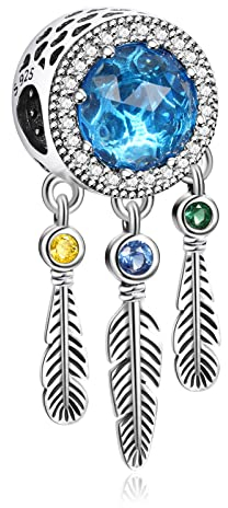 Annmors Blau Traumfänger Charms für Armband 925 Sterling Silber Anhänger mit Kubischem Zirkon