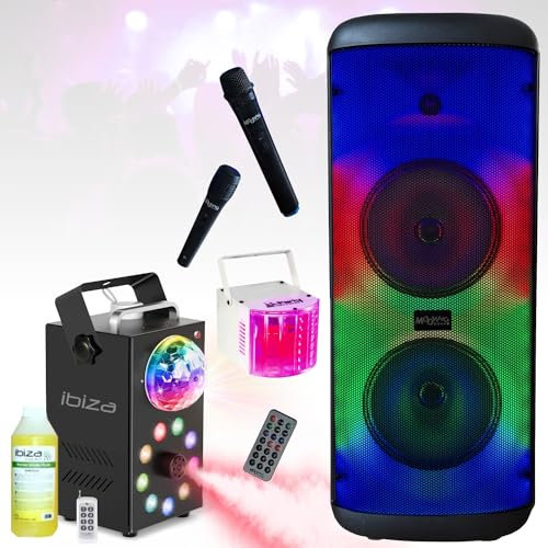 IBIZA Sound Light Enceinte Portable USB Bluetooth - Micros - Télécommande - Soirée Karaoké - Cadeau