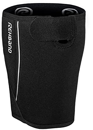 Rehband Oberschenkelbandage mit Klettverschluss XS-XXL, Oberschenkelstütze 5mm Neopren, 1x Bandage Oberschenkel Muskelfaserriss & Zerrung, Oberschenkel-Kompression, Farbe:Schwarz, Größe:XL