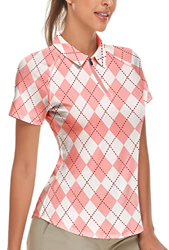 Soneven Polo Donna Manica Corta Camicetta a Quadretti 1/4 Zip Traspirante ad Asciugatura Rapida per Golf Tennis Tempo Libero