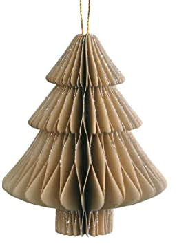 Weihnachtsschmuck -Weihnachtsbaum aus Papier zum aufhängen - bernsteinfarben mit Glitzerrand