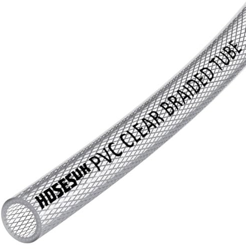 8mm (5/16) ID PVC Clear Reinforced Braided Air, Water, Oil, Gas, Food Flexible Plastic Hose Tube 3 Metre