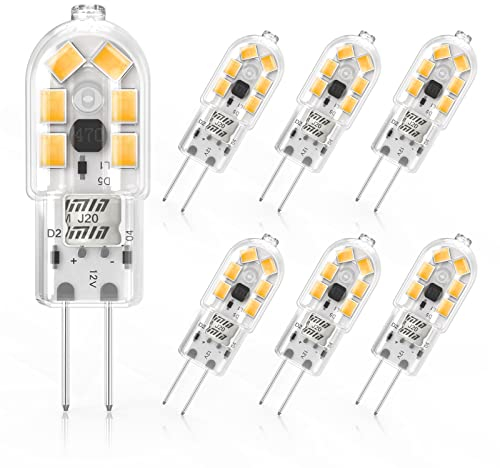 Cxyemt 2W G4 LED Bulbs Warm White 3000K, Replacement 20W Halogen Bulb, Non Flicker AC/DC 12V Energy Saving G4 LED Capsule Light Bulbs, Non-Dimmable, 6 Pack
