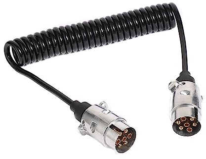 TAEUYYM Cavo Rimorchio 7 Poli 2,8m,12V Lega di Alluminio Metallo Spina Rimorchio 7 Poli Spiral Cavo, Spiral Cavo 7 Poli Connettore per RV Camion Caravan Auto Rimorchio (Cavo Rimorchio 7 Poli 2,8m)