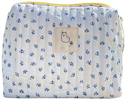 CRGANGZY Trousse de maquillage kawaii, trousse de toilette en coton à imprimé floral, boîte de rangement esthétique, sac de rangement à fermeture éclair, portable pour les voyages, le shopping, Motif