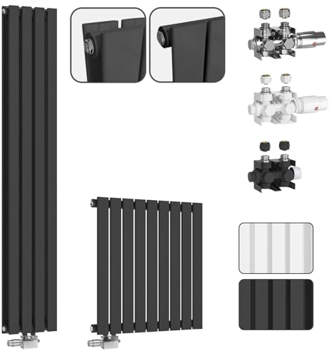 Aquamarin® Heizkörper - Horizontal, Flach, 600x1022x69 mm, Doppellagig, mit Thermostatventil, Mittelanschluss, Anthrazit - Badheizkörper Handtuchhalter, Design Flachheizkörper, Heizung, Bad