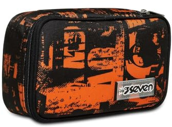 Seven Quick Case, Federmäppchen, Mäppchen, Mehrfarbig, Federtasche für Schreibwaren, Etui mit Stiften, Kugelschreiber, & mehr, Mädchen, Jungen, Schule, schwarz orange