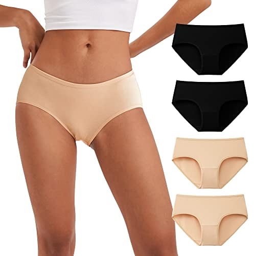 INNERSY Pantys Damen Baumwolle Bequem Unterhosen Schwarz Beige Sport Unterwäsche Frauen 4 Pack (M, Schwarz und Beige)