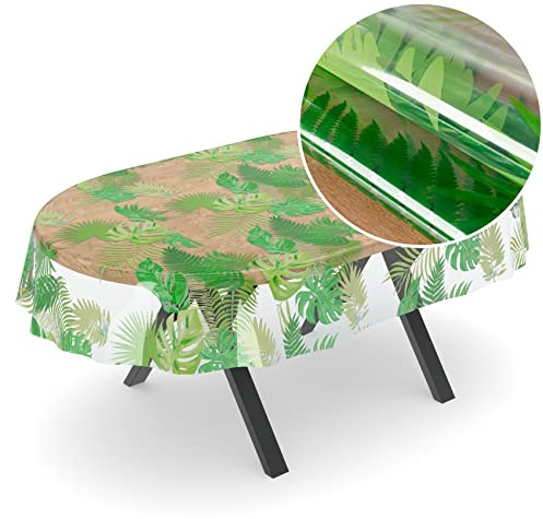 ANRO Tischdecke transparent Folie durchsichtige Wachstuchtischdecke Tischschutz Schutzfolie Tischfolie Bedruckt Motiv 0,15mm Exotik Oval 140 x 260cm Schnittkante Rund Oval Eckig