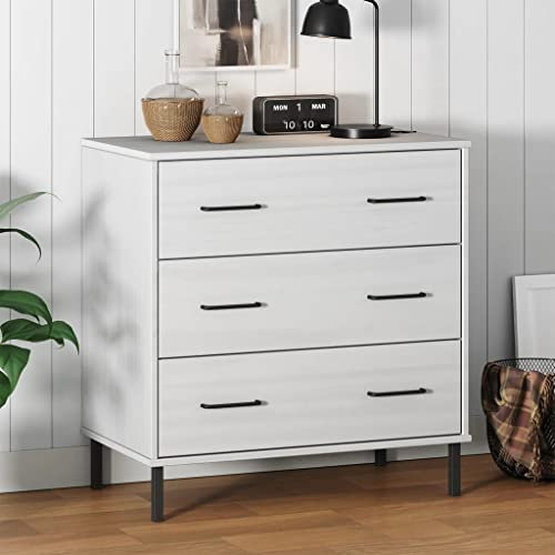 INLIFE Sideboard Oslo mit 3 Schubladen Weiß 77x40x79,5 cm Massivholz,22.9kg,350981