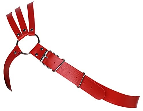 BBOHSS Herren Leder Körper Harness Punk Brustgurt Einstellbar Gothic Karneval Halloween Weihnachtstanz Zubehör (Rot)
