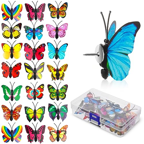 40 Stück Reißnägel Schmetterling Reißzwecken, Kartennadeln Karte Nagel Pinnadeln mit Kunststoffbox, Pinnnadeln Stecknadeln für Wandkarten, Bulletin Board, Kork Boards, Poster und Fotos