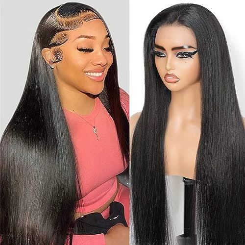 RXY 13x4 Straight HD Lace Front Wig Human Hair Echthaar Perücke 180 Density Brasilianische Perücke Damen pre plucked mit Babyhaar 16 Zoll(41cm)