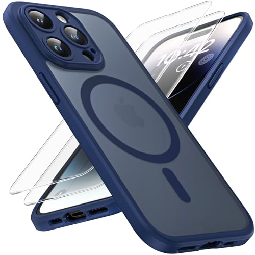 TOCOL für iPhone 14 Pro Hülle für Magsafe, Vollständiger Kameraschutz Stoßfest Kratzfest Transluzente Rückseite Magnetisch Handyhülle für iPhone 14 Pro Case, Blau