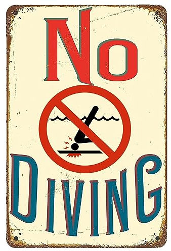 Pool Rule Vintage Warnschild No Diving Swimming Pool Rules Lustige Schilder für Hinterhof Bar Outdoor Schwimmbad Schild 20 x 30 cm