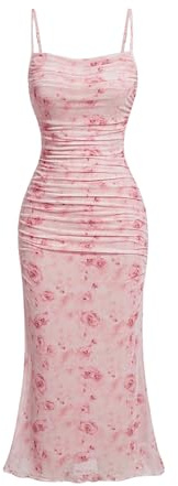GORGLITTER Women's Floral Wedding Guest Bridal Shower Summer Midi Dresses