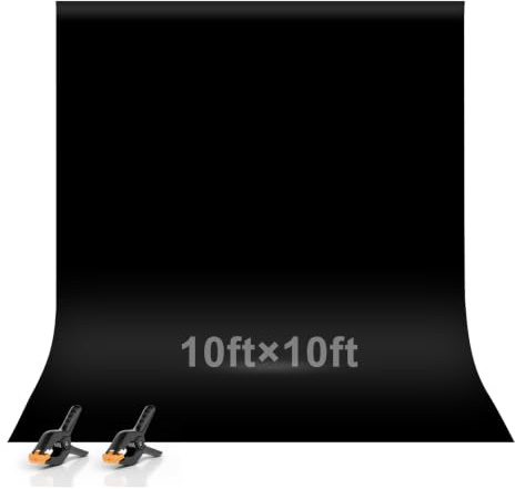 EMART 3x3m Schwarz Foto Hintergrund für Fotografie | 4 Clips, Große Photo Background Schwarz, Polyester Stoff, Fotografie, Zoom, Interviews, Live-Stream