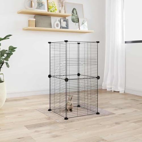 PRISSENT 8-TLG. Haustierkäfig Schwarz 35x35cm Stahl Käfig für Haustiere Kaninchenzaun Kaninchengehege Innen Käfige für Haustiere Kaninchen Haus Groß Kaninchenkäfig Innen Kaninchenstall