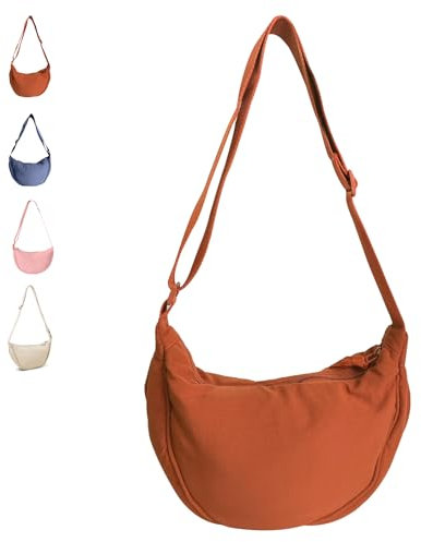 Hernin Nylon Halbmond Tasche, Nylon-Halbmondtasche für Frauen, Einfarbige Tragbare Halbmond Bag Umhängetasche, Damen Moon Bag Crossbody Schultertasche (orange)