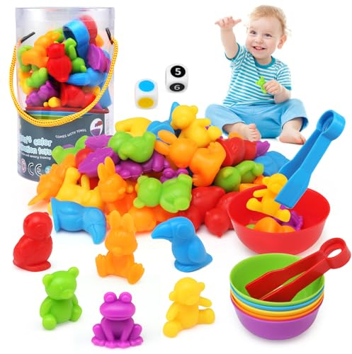 Ballery Jeux Montessori 3 4 5 Ans, Animaux Jouets éducatifs avec gobelets, dés et Pinces, Comptage et Tri Educatif Motricité Fine Apprendre Les Couleurs Compter Enfants 3 Ans Plus