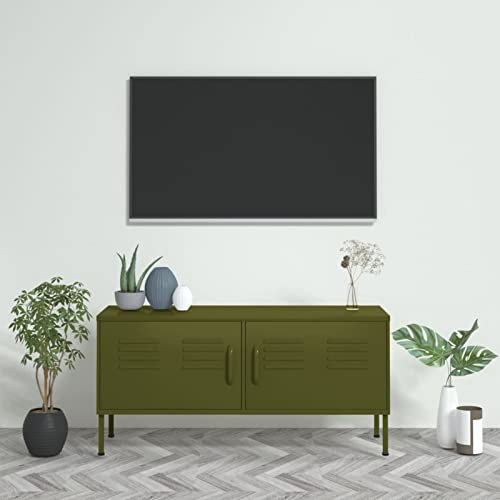 Gecheer Mobile TV Verde Oliva 105x35x50 cm in Acciaio