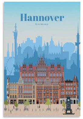 Jdheeh Vintage-Poster auf Leinwand, Motiv: Hannover, Deutschland, Wanddekoration, Poster, 20 x 30 cm