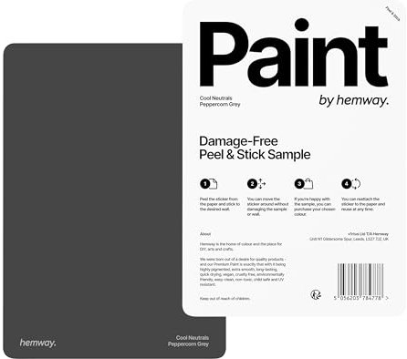 Hemway - Peel & Stick Sample for Our Interior Paint - Peppercorn Grey | A5 Damage-Free, Accurate Colour Swatch | Test Our Matt Finishes for Interior Decor | Easy to use and eco-friendly