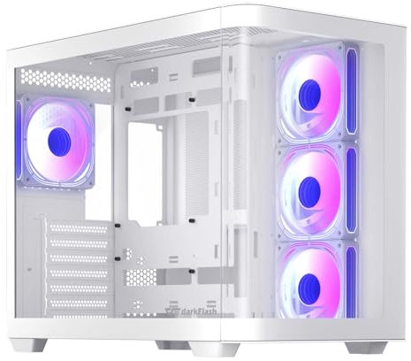 darkFlash ATX Mid-Tower Gaming PC Case, Back Plug-in BTF Motherboard, with 4 ARGB Fans Computer Case, Full View Curve Glass Dual-Chamber PC Case, Type C Port, Supports Dual 360mm AIO, White(DPW90)