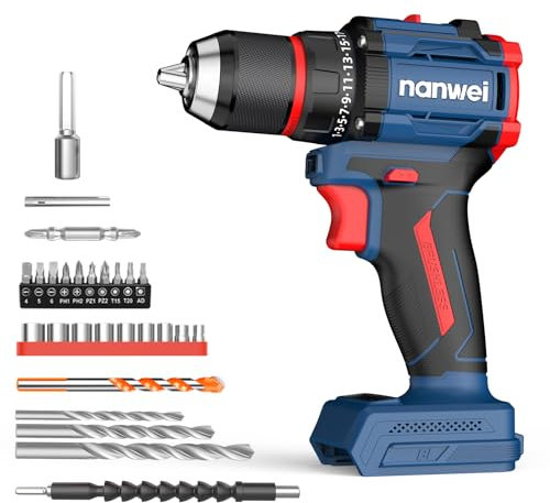 NANWEI Cordless Drill for Makita 18V Battery,Brushless Motor,50N.m 21 Torque Power Drill 2 Speed with 27PCS Bits, Power Tools Set for Home and Garden DIY Project, Without Battery