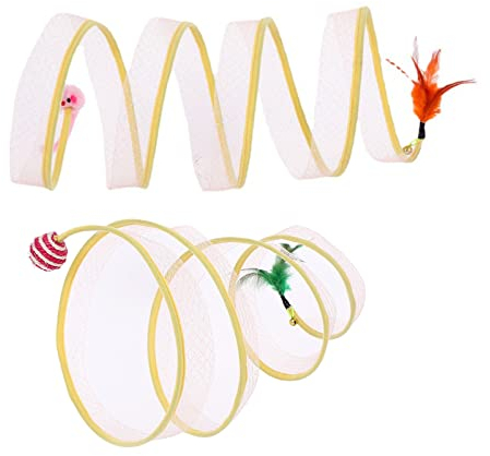 Sporgo Katzentunnel Katzenspielzeug: 2 Stück Faltbar Kätzchen Tunnel Katzen Spielzeug interaktives, Spiral Katzentunnel mit Federspielzeug und Spielzeugmäuse, Haustierspielzeug für Katzen, Welpen